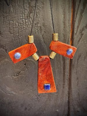 Collier 3 pendentifs bois et perle