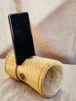 Haut parleur non connecté en bois tourné en pin ciré